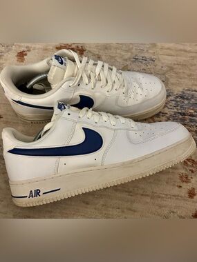 Nike Air Force 1 07 White Deep Royal Blue Mens Sneakers